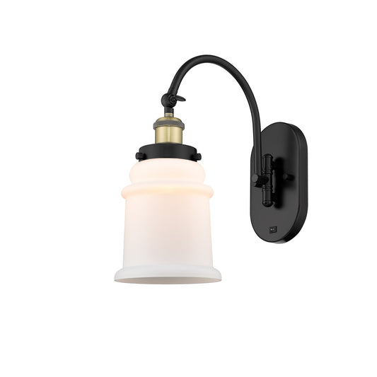 Innovations Canton 6.5in 1-Light Swing Arm Lamp | Industrial Black Antique Brass Steel and Matte White Frosted Glass | Bedroom & | Model 918-1W-BAB-G181