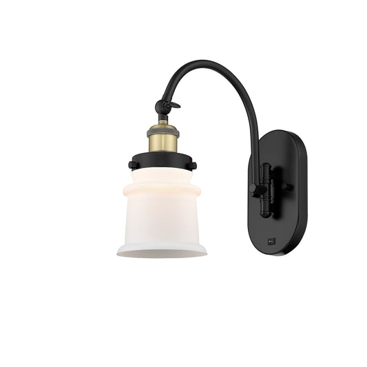 Innovations Canton 7in 1-Light Swing Arm Sconce | Industrial Black Antique Brass and Matte White Frosted Glass | Bedroom & | Model 918-1W-BAB-G181S-LED