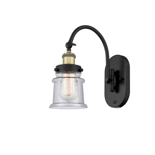 Innovations Canton 1-Light 6.5in Swing Arm Wall Sconce | Industrial Black Antique Brass Steel and Seedy Glass | Bedroom & Living | Model 918-1W-BAB-G184S