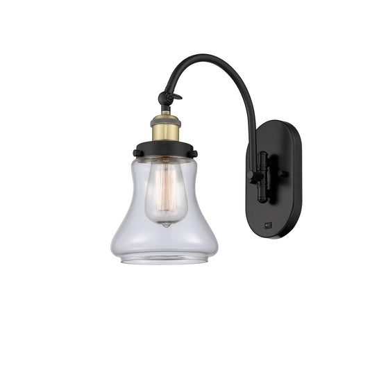 Innovations Bellmont 1-Light 6.5in Swing Arm Wall Sconce | Industrial Black Antique Brass Steel and Clear Glass | Bedroom & | Model 918-1W-BAB-G192-LED