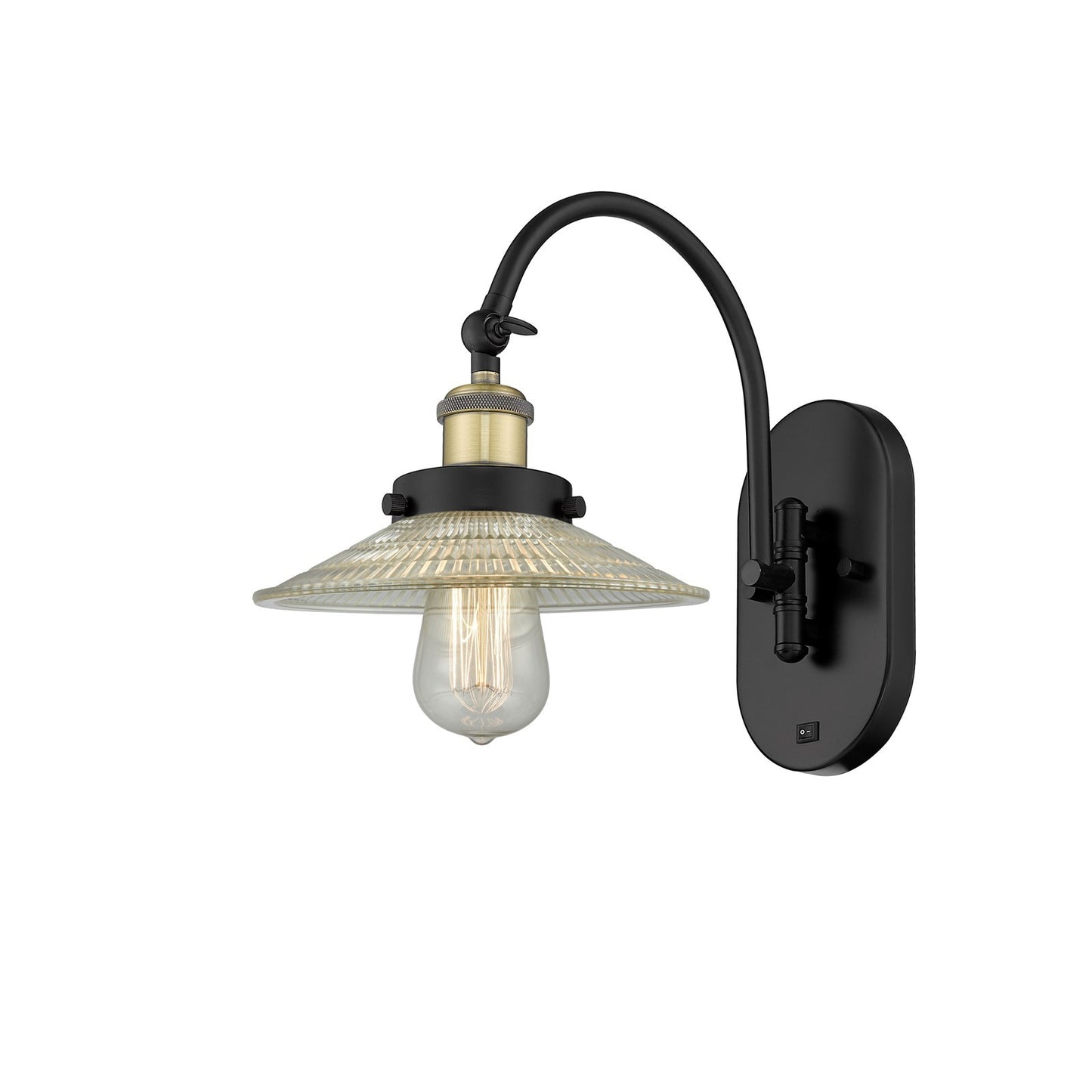 Innovations Halophane 8.5in 1-Light Swing Arm Lamp | Industrial Black Antique Brass and Clear Glass | Living Room & Reading Nook | Model 918-1W-BAB-G2-LED