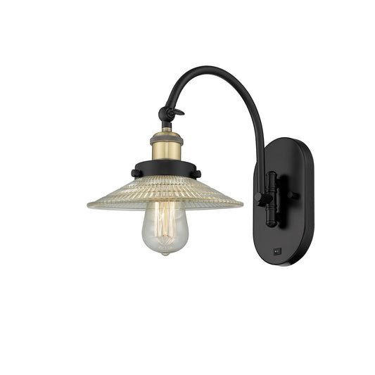 Innovations Halophane 8.5in 1-Light Swing Arm Lamp | Industrial Black Antique Brass and Clear Glass | Living Room & Reading Nook | Model 918-1W-BAB-G2-LED