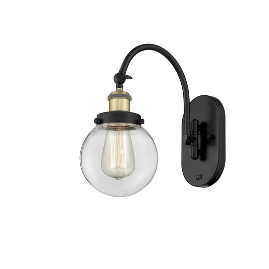 Innovations Beacon 6in 1-Light Swing Arm Lamp | Industrial Black Antique Brass and Clear Glass | Bedroom Reading Light | Model 918-1W-BAB-G202-6-LED