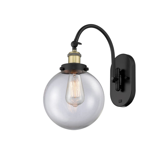 Innovations Beacon 8in 1-Light Swing Arm Lamp | Industrial Black Antique Brass and Clear Glass | Bedroom Reading Light | Model 918-1W-BAB-G202-8
