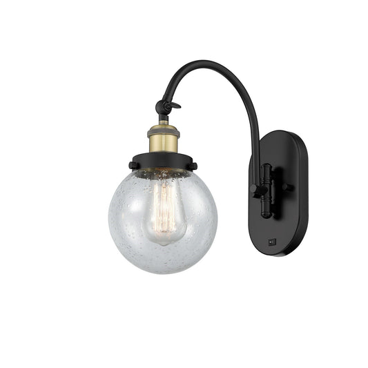 Innovations Beacon 6in 1-Light Swing Arm Lamp | Industrial Black Antique Brass Steel and Seedy Glass | Bedroom & Living Room | Model 918-1W-BAB-G204-6