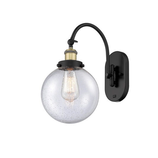 Innovations Beacon 8in 1-Light Swing Arm Lamp | Industrial Black Antique Brass Steel and Seedy Glass | Bedroom & Living Room | Model 918-1W-BAB-G204-8