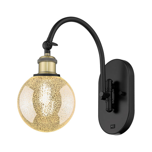 Innovations Beacon 6in 1-Light Swing Arm Lamp | Industrial Black Antique Brass and Mercury Glass | Bedroom Reading Light | Model 918-1W-BAB-G208-6