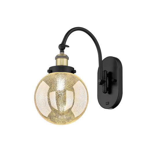 Innovations Beacon 8in 1-Light Swing Arm Lamp | Industrial Black Antique Brass and Mercury Glass | Bedroom Reading Light | Model 918-1W-BAB-G208-8