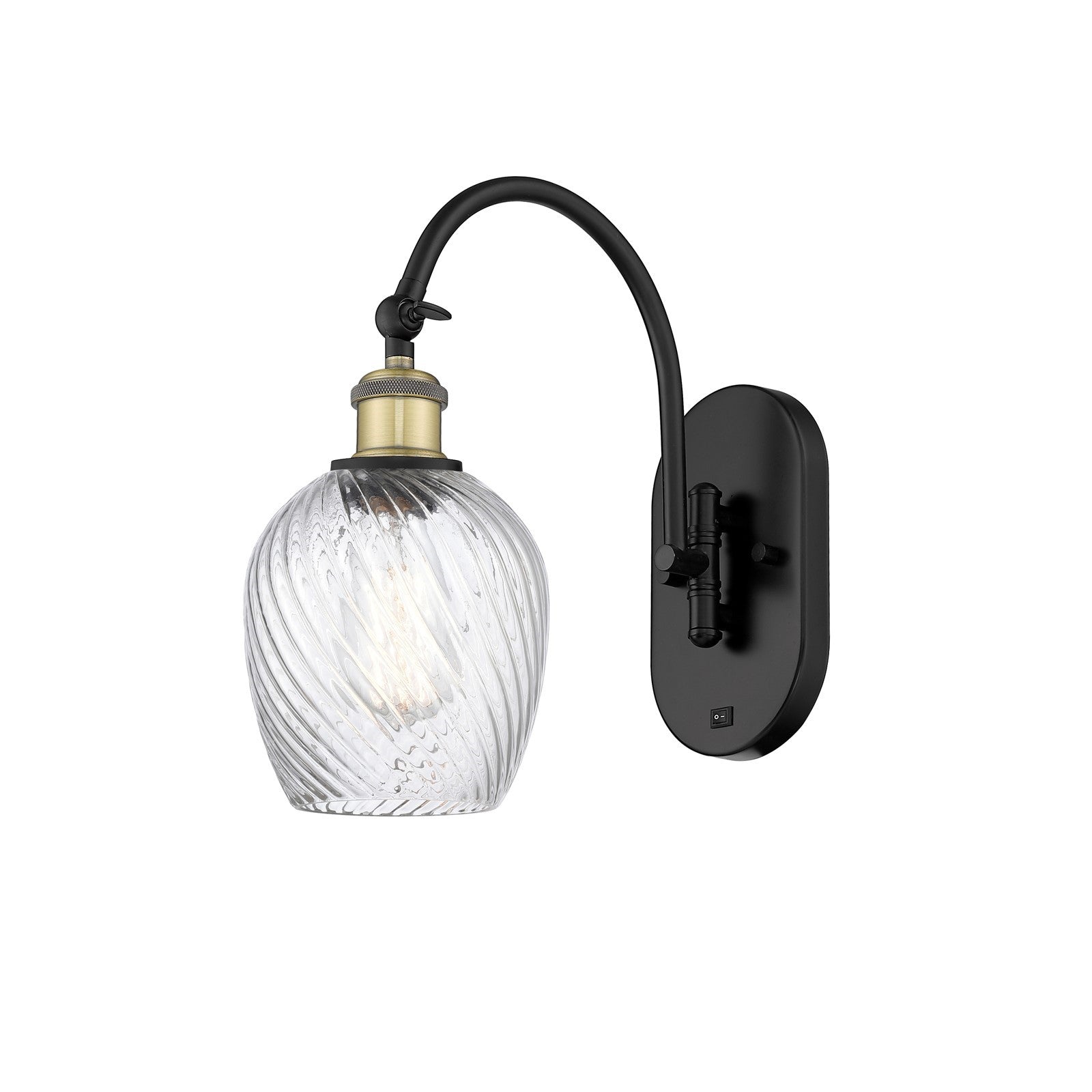 Innovations Salina 5.75in 1-Light Wall Sconce | Industrial Black Antique Brass and Clear Spiral Fluted Glass | Bedroom & Hallway | Model 918-1W-BAB-G292
