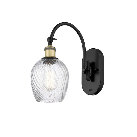 Innovations Salina 5.75in 1-Light Wall Sconce | Industrial Black Antique Brass and Clear Spiral Fluted Glass | Bedroom & Hallway | Model 918-1W-BAB-G292
