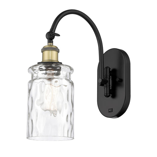 Innovations Candor 1-Light Wall Sconce | Industrial Black Antique Brass Steel and Clear Waterglass Frosted Glass | Bathroom & | Model 918-1W-BAB-G352