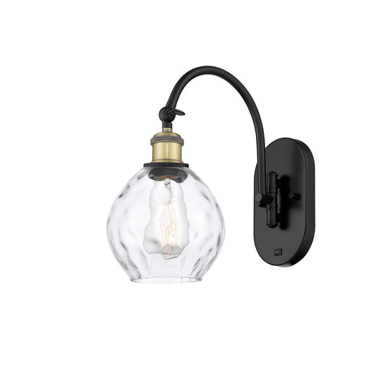 Innovations Waverly 1-Light Wall Sconce | Industrial Black Antique Brass Steel and Clear Water Glass Globe | Bathroom & Hallway | Model 918-1W-BAB-G362