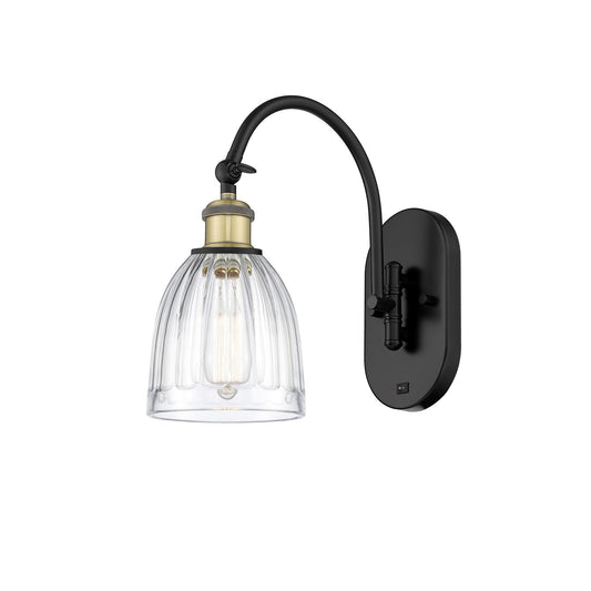 Innovations Brookfield 1-Light Wall Sconce | Industrial Black Antique Brass and Clear Ribbed Glass | Hallway & Bathroom Accent | Model 918-1W-BAB-G442