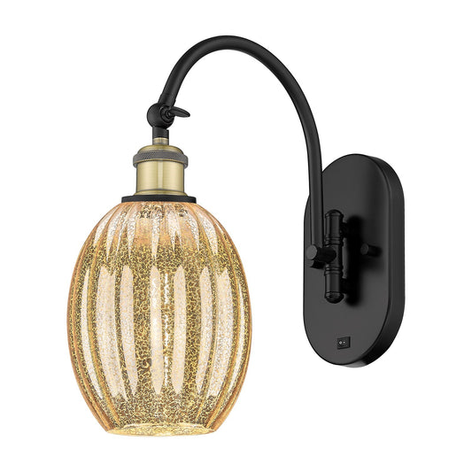 Innovations Preston Bulb 6.25in 1-Light Wall Sconce | Industrial Black Antique Brass and Mercury Glass | Hallway & Bathroom | Model 918-1W-BAB-G459-6ME