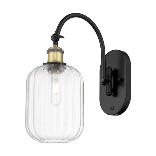 Innovations Preston Cylinder 6.75in 1-Light Wall Sconce | Industrial Black Antique Brass and Clear Glass | Hallway & Bathroom | Model 918-1W-BAB-G460-7CL