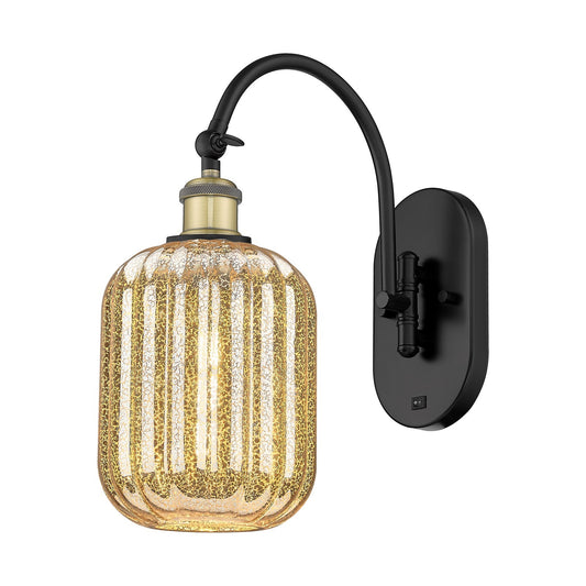Innovations Preston Cylinder 6.75in 1-Light Wall Sconce | Industrial Black Antique Brass and Mercury Glass | Hallway & | Model 918-1W-BAB-G460-7ME