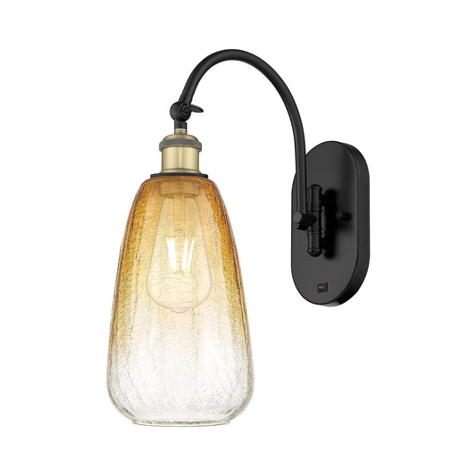 Innovations Brookhaven Almond 6in 1-Light Wall Sconce | Industrial Black Antique Brass and Amber Glass | Hallway & Bathroom | Model 918-1W-BAB-G480-6AM