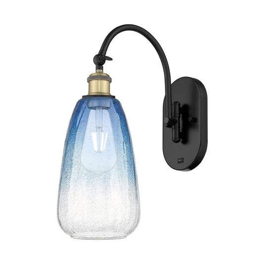 Innovations Brookhaven Almond 6in 1-Light Wall Sconce | Industrial Black Antique Brass and Sapphire Blue Glass | Hallway & | Model 918-1W-BAB-G480-6SB
