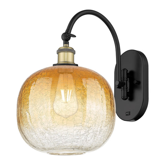 Innovations Brookhaven Sphere 10.5in 1-Light Wall Sconce | Industrial Black Antique Brass and Amber Glass | Hallway & Bedroom | Model 918-1W-BAB-G481-10AM
