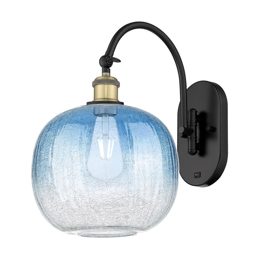 Innovations Brookhaven Sphere 11in 1-Light Wall Sconce | Industrial Black Antique Brass and Sapphire Blue Glass | Hallway & | Model 918-1W-BAB-G481-10SB