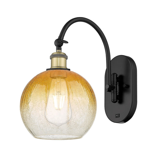Innovations Brookhaven Globe 8in 1-Light Wall Sconce | Industrial Black Antique Brass and Amber Glass | Hallway & Bedroom | Model 918-1W-BAB-G483-8AM