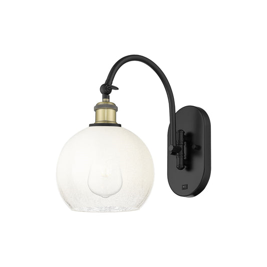 Innovations Brookhaven Globe 8in 1-Light Wall Sconce | Industrial Black Antique Brass and Opal Glass | Bathroom & Hallway | Model 918-1W-BAB-G483-8OP