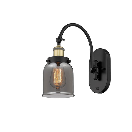 Innovations Bell 5in 1-Light Swing Arm Lamp | Industrial Black Antique Brass and Light Smoke Glass | Bedroom & Hallway Accent | Model 918-1W-BAB-G53-LED