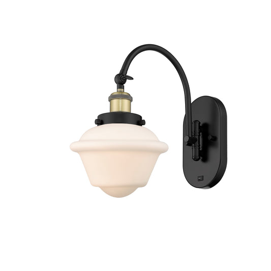 Innovations Oxford 1-Light 7.5in Swing Arm Wall Sconce | Traditional Black Antique Brass Steel and Matte White Frosted Glass | Model 918-1W-BAB-G531-LED