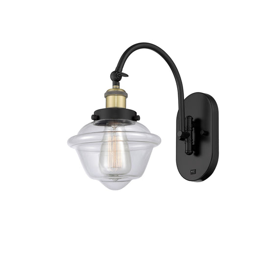 Innovations Oxford 1-Light 7.5in Swing Arm Wall Sconce | Traditional Black Antique Brass Steel and Clear Glass | Bedroom & Living | Model 918-1W-BAB-G532