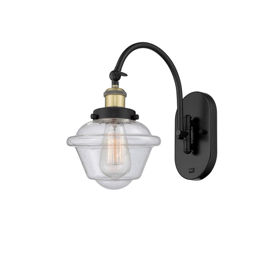 Innovations Oxford 8in 1-Light Swing Arm Lamp | Traditional Black Antique Brass and Seedy Glass | Bedroom & Hallway Accent | Model 918-1W-BAB-G534