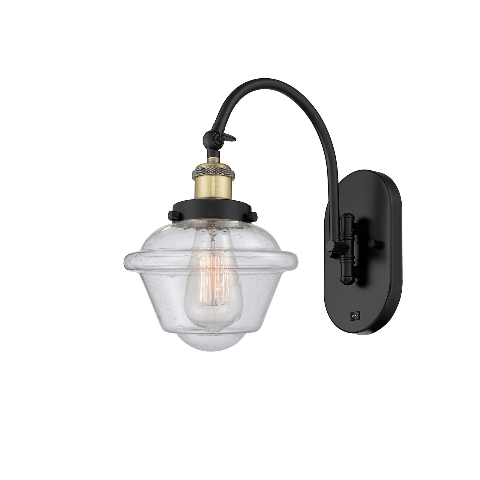 Innovations Oxford 8in 1-Light Swing Arm Lamp | Traditional Black Antique Brass and Seedy Glass | Bedroom & Hallway Accent | Model 918-1W-BAB-G534-LED