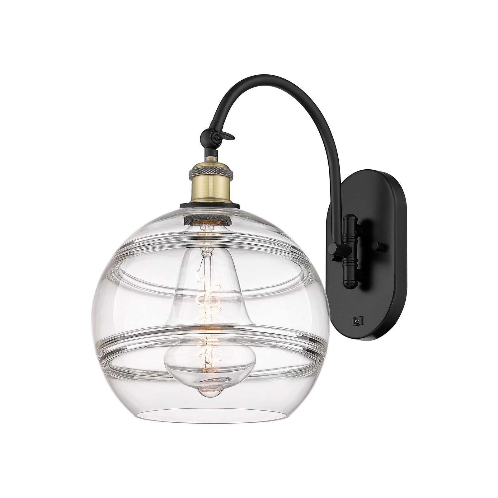 Innovations Rochester 10in 1-Light Wall Sconce | Industrial Black Antique Brass Steel and Clear Glass | Hallway & Living Room | Model 918-1W-BAB-G556-10CL