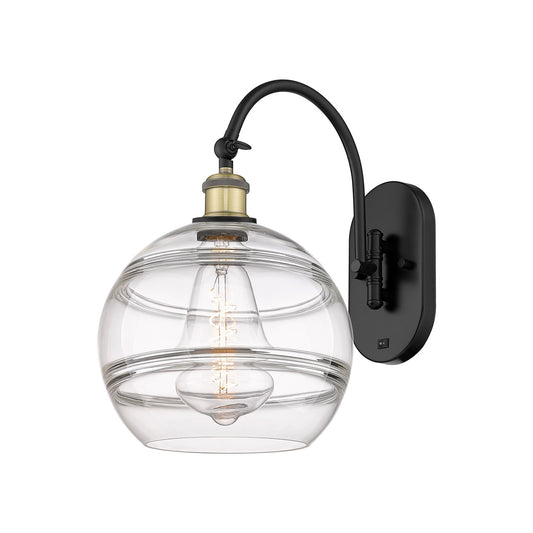 Innovations Rochester 10in 1-Light Wall Sconce | Industrial Black Antique Brass Steel and Clear Glass | Hallway & Living Room | Model 918-1W-BAB-G556-10CL