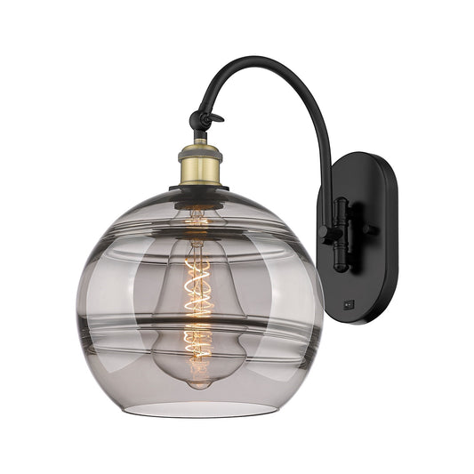 Innovations Rochester 10in 1-Light Wall Sconce | Industrial Black Antique Brass Steel and Light Smoke Glass | Hallway & | Model 918-1W-BAB-G556-10SM