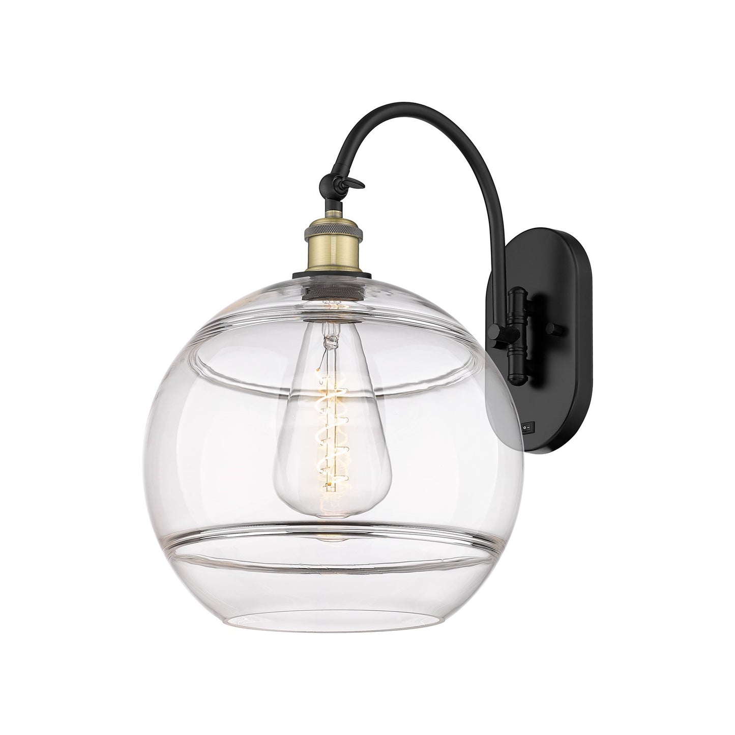 Innovations Rochester 12in 1-Light Wall Sconce | Industrial Black Antique Brass Steel and Clear Glass | Hallway & Living Room | Model 918-1W-BAB-G556-12CL