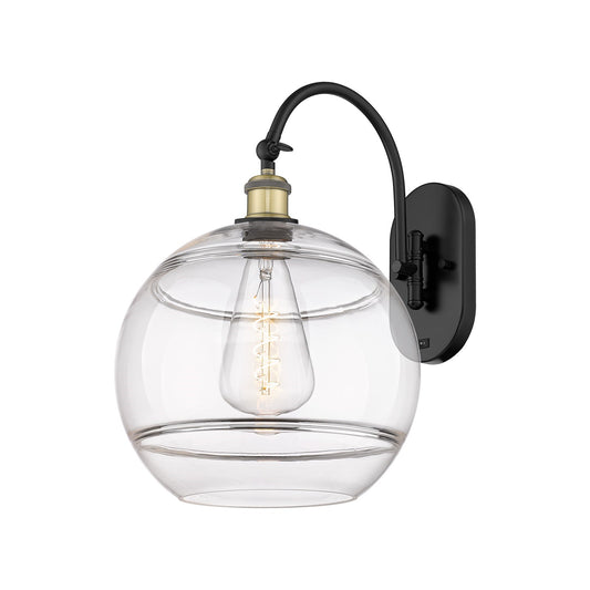 Innovations Rochester 12in 1-Light Wall Sconce | Industrial Black Antique Brass Steel and Clear Glass | Hallway & Living Room | Model 918-1W-BAB-G556-12CL