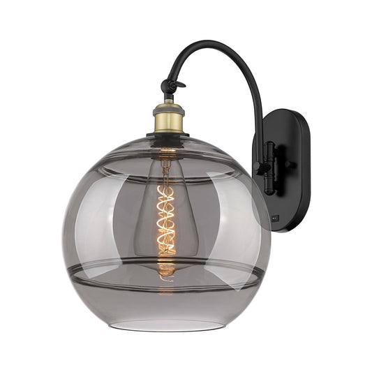 Innovations Rochester 12in 1-Light Wall Sconce | Industrial Black Antique Brass and Light Smoke Glass | Hallway & Bathroom | Model 918-1W-BAB-G556-12SM