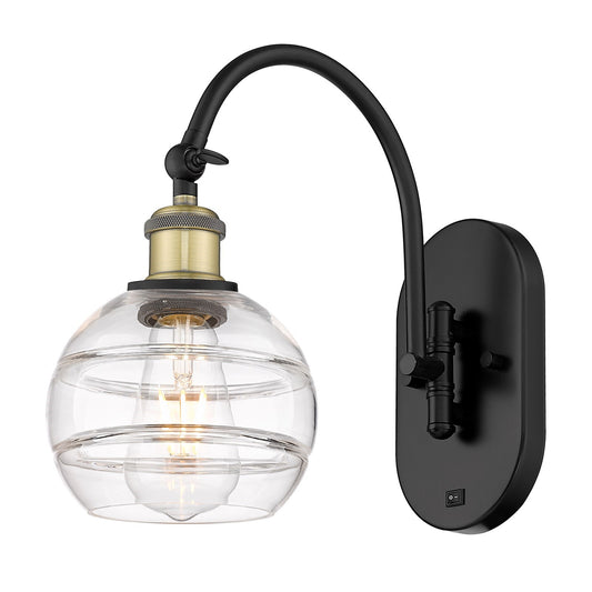 Innovations Rochester 6in 1-Light Wall Sconce | Industrial Black Antique Brass and Clear Glass | Hallway & Bathroom Accent | Model 918-1W-BAB-G556-6CL