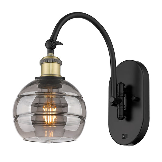 Innovations Rochester 6in 1-Light Wall Sconce | Industrial Black Antique Brass and Light Smoke Glass | Hallway & Bathroom | Model 918-1W-BAB-G556-6SM