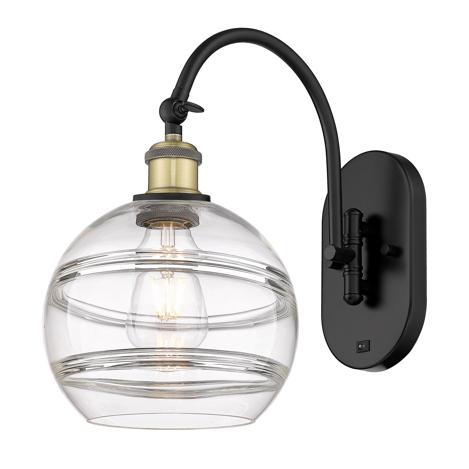 Innovations Rochester 8in 1-Light Wall Sconce | Industrial Black Antique Brass and Clear Glass | Hallway & Bathroom Accent | Model 918-1W-BAB-G556-8CL
