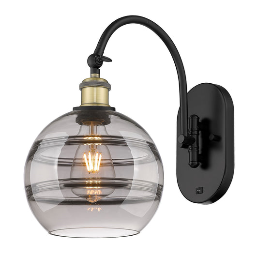 Innovations Rochester 8in 1-Light Wall Sconce | Industrial Black Antique Brass and Light Smoke Glass | Bedroom & Hallway | Model 918-1W-BAB-G556-8SM