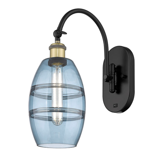 Innovations Vaz 6in 1-Light Wall Sconce | Industrial Black Antique Brass and Blue Glass | Bedroom & Hallway Accent Light | Model 918-1W-BAB-G557-6BL