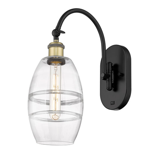 Innovations Vaz 6in 1-Light Wall Sconce | Industrial Black Antique Brass and Clear Glass | Bedroom & Hallway Accent Light | Model 918-1W-BAB-G557-6CL