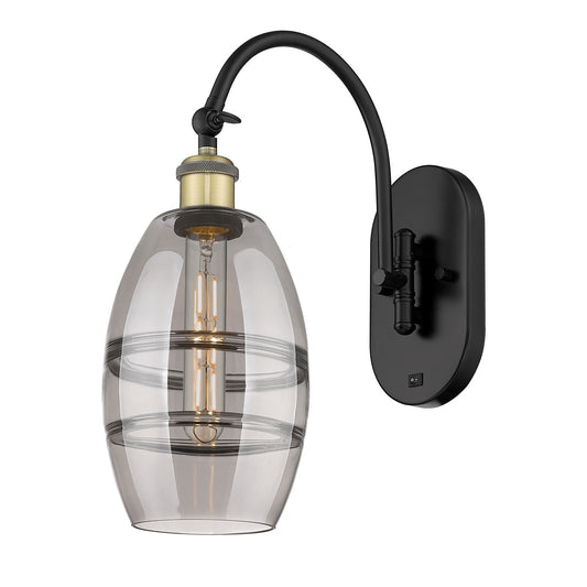 Innovations Vaz 6in 1-Light Wall Sconce | Industrial Black Antique Brass and Light Smoke Glass | Bedroom & Hallway Accent | Model 918-1W-BAB-G557-6SM