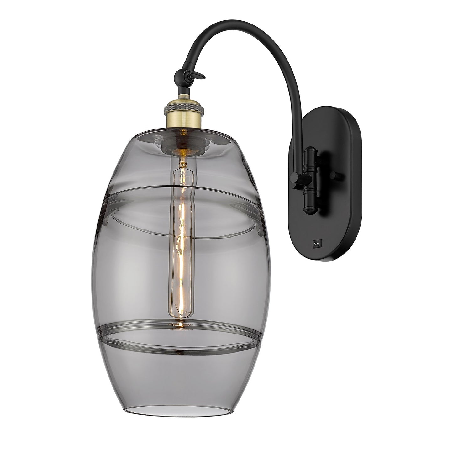 Innovations Vaz 8in 1-Light Wall Sconce | Industrial Black Antique Brass and Light Smoke Glass | Bedroom & Hallway Accent | Model 918-1W-BAB-G557-8SM