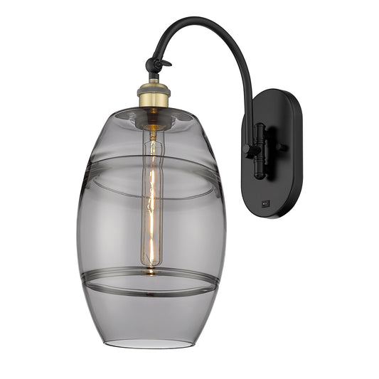 Innovations Vaz 8in 1-Light Wall Sconce | Industrial Black Antique Brass and Light Smoke Glass | Bedroom & Hallway Accent | Model 918-1W-BAB-G557-8SM