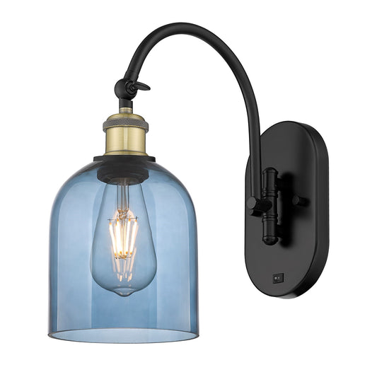 Innovations Bella 6in 1-Light Wall Sconce | Industrial Black Antique Brass and Blue Glass | Bathroom & Hallway Accent | Model 918-1W-BAB-G558-6BL