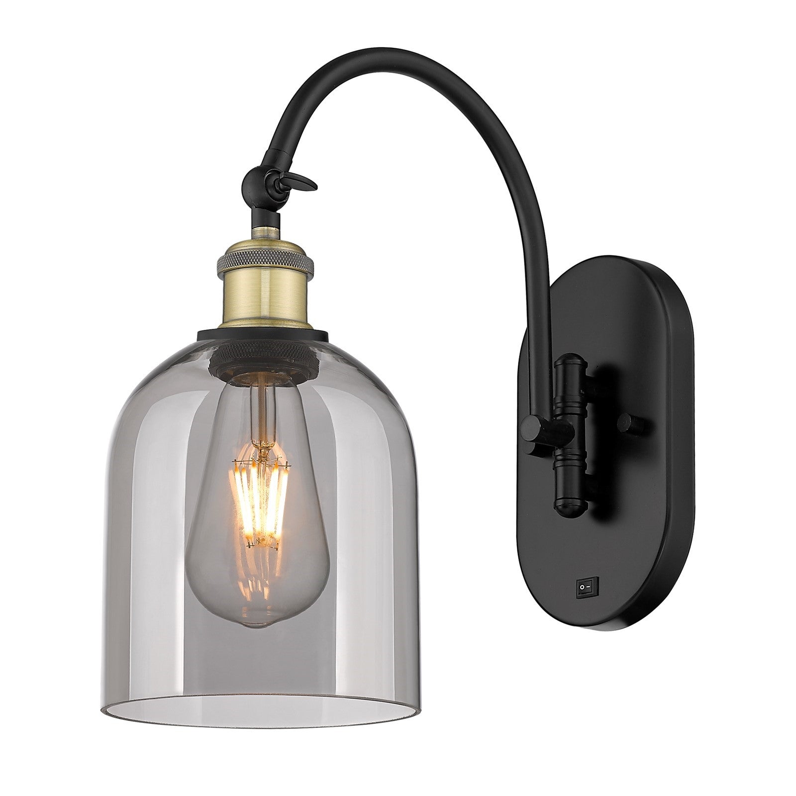 Innovations Bella 6in 1-Light Wall Sconce | Industrial Black Antique Brass and Light Smoke Glass | Hallway & Bathroom Accent | Model 918-1W-BAB-G558-6SM