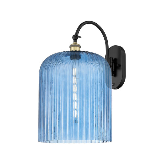 Innovations Bridal Veil 12in 1-Light Wall Sconce | Industrial Black Antique Brass and Princess Blue Glass | Bedroom & Hallway | Model 918-1W-BAB-G559-12BL