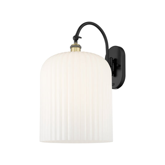 Innovations Bridal Veil 12in 1-Light Wall Sconce | Industrial Black Antique Brass and Gloss White Glass | Bedroom & Hallway | Model 918-1W-BAB-G559-12GWH